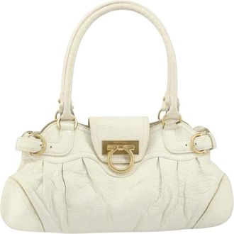 Ferragamo Pre-owned Handbags, female, White, Size: ONE SIZE Pre-owned Vintage Leather Gancini Top Handle Bag