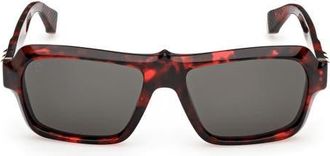 Christian Louboutin 56mm Rectangular Sunglasses in Red Havana Gold /Zeiss Smoke at Nordstrom