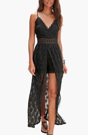 Lascana Womens Lace Maxi Overlay Romper in Black at Nordstrom, Size 14