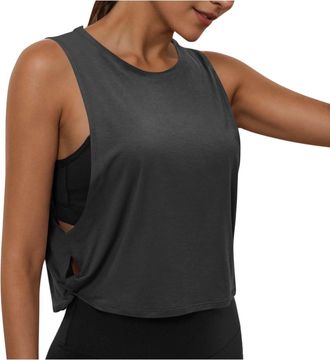 Generic Womens Pima Cotton Summer Gym Sleeveless Vest Tops for Women Light Elastic Running Crop Top Loose Crew Neck Yoga Shirt Athletic Shirts Side Hollowout 