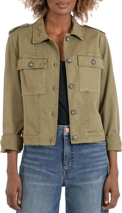 Kut from the Kloth Rosalyn Twill Trucker Jacket With Flap Pockets In Olive