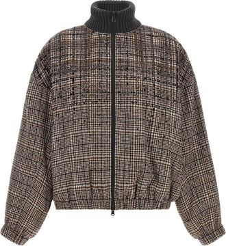 Brunello Cucinelli Brown Checks Mock Collar Jacket