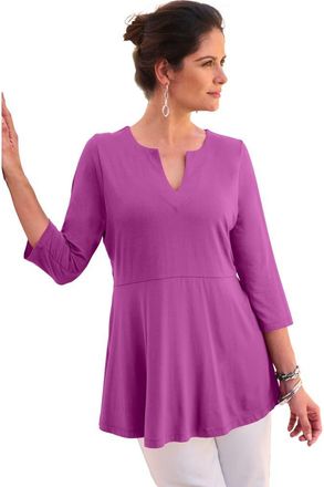 Jessica London Stretch Knit Henley Notch Babydoll Tunic in Deep Orchid at Nordstrom, Size Medium
