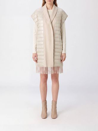 Herno Gilet lungo imbottito in lana e cashmere con collo a scialle e fondo sfrangiato