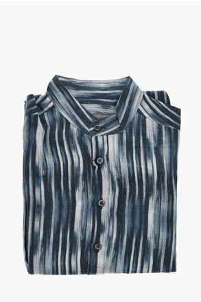 Corneliani Linen Printed Shirt with Mandarin Collar size 38