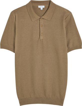 Sunspel Piqu&eacute; Cotton Polo Shirt - Brown - XL