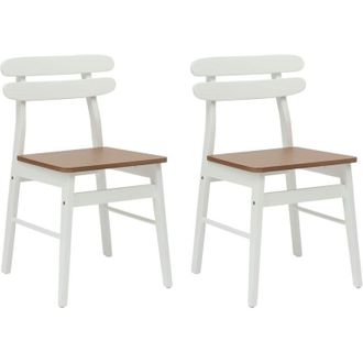 vidaXL Dining Chair 2 pcs White and Natural Solid Rubber Wood vidaXL