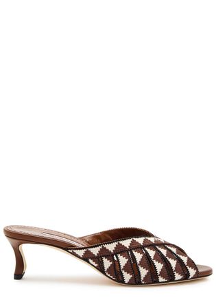 Manolo Blahnik Trofesamu 50 Cross-over Wool and Leather Sandals - Brown Other - 38 (IT38/ UK5)