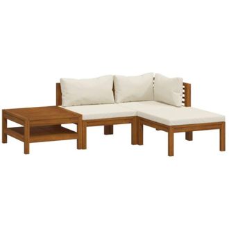vidaXL Set De Muebles De Jard&iacute;n 4 Pzas Con Coj&iacute;n Crema Acacia Maciza Vidaxl