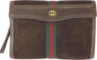 Gucci Pre-owned Clutches, male, Brown, Size: ONE SIZE Pre-owned Old Sherry Line Leather Suede Clutch Bag