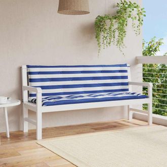 vidaXL Cuscini Panca Giardino 2pz Righe Bianche Blu 150x50x7cm Tessuto - Vidaxl