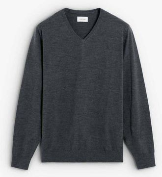Scalpers Maglione classico in tricot color grigio blu con scollo a V