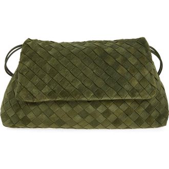 Bottega Veneta Giorno Intrecciato Suede Shoulder Bag in 3785 Green Tweed-Gold at Nordstrom