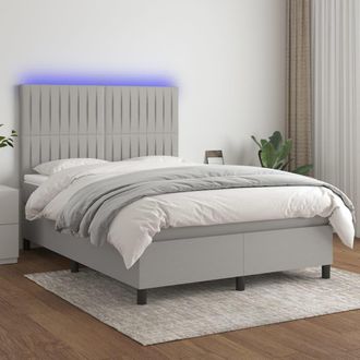 vidaXL Vidaxl - Cama Box Spring Colch&oacute;n Y Luces Led Tela Gris Claro 140x190 Cm