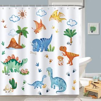 OEM Cortina De Ducha De 180 X 180 Cm Con Estampado De Dinosaurios, Cortina De Ba&ntilde;o Infantil, Tejido De Poli&eacute;ster, Resistente Al Moho, Impermeable, Lavable