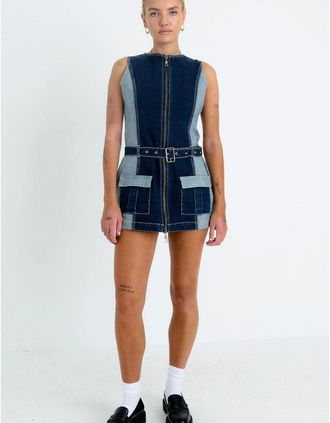 The Ragged Priest Womens Rag Hose Crew Neck Sleeveless Mini Dress - Navy - Size: 10