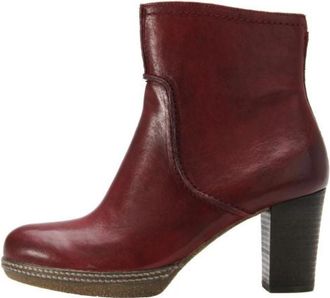 Gabor Donkerrode leren enkellaarsjes - Dames - Laarzen met Hak - Rood - 35 EU - Leer - Schoenen