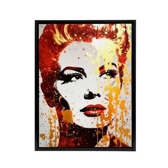 Artery8 Woman With Red Lipstick Retro Glam Framed Canvas Wall Art Print in Orange | Size: W24 x H32