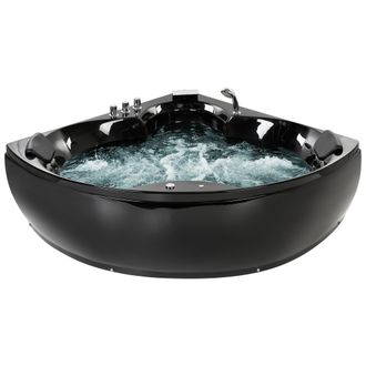 Beliani Ba&ntilde;era Esquinera De Acr&iacute;lico Negro 205 X 163 Cm 2 Plazas Con Chorros De Masaje Y Reposacabezas Senado