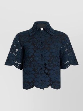 Patou short sleeve blouse lace overlay hem