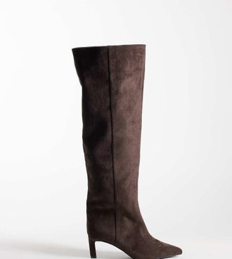 Simmi London Simmi London stivali al ginocchio classici a punta Cimarron wide fit in camoscio sintetico marrone