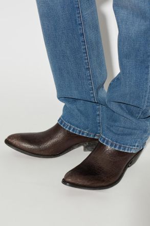 Versace Leather Heeled Ankle Boots, Mens, Brown