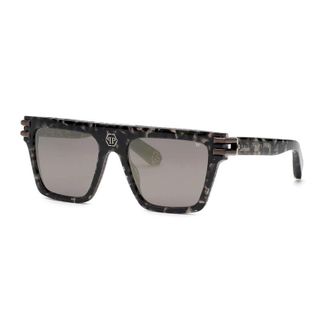 Philipp Plein Philipp Plein Sunglasses Square Full Rim, Grey Havana Frame And Smoke With Gunmetal Mirror Lens Spp108V721X