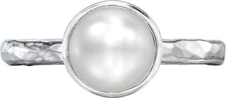 Dower & Hall 8mm White Pearl Hammered Twinkle Ring