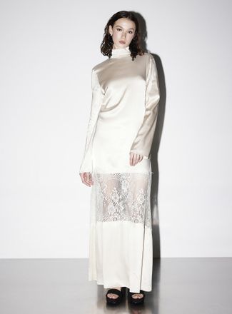 Twik Womens Lace details satin maxi dress