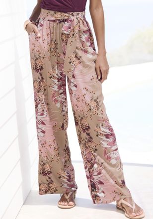 Lascana Palazzohose LASCANA, Damen, Gr. 34, N-Gr, bunt (taupe, beere bedruckt), Web, Obermaterial: 100% Viskose, bedruckt, figurumspielend lang, Hosen Palazzo