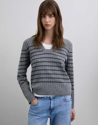 Scalpers Joy - Maglione squadrato grigio a righe-Multicolore