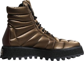 Dolce & Gabbana Bronze Padded Mid Calf Lace Up Boots Mens Shoes (Pre-Owned)