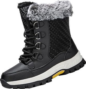 Generic Short Boots Women Warm Plush Deer Prints Flat Round Toe Lazy Suede Shoes Boots Ladies Flat Knee High Boots Size 5 (Black, 5.5)