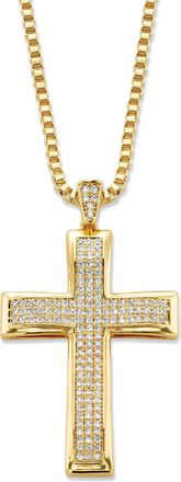 Palm Beach Jewelry 65 Cttw. Gold-Plated Round Cubic Zirconia Cross Pendant Necklace 24