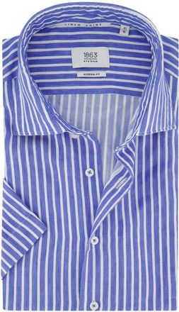 Eterna Overhemd Eterna blauw strepen normale fit korte mouw