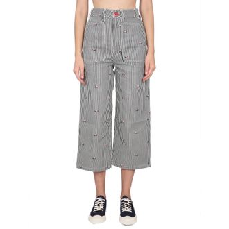 Kenzo Cropped Trousers, female, Blue, Size: W24 Rinse Stripe Cropped Fit Jeans