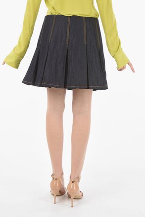 Bottega Veneta Mini Gonna in Denim con Design Plissettato e Chiusura Zip Laterale Bottega Veneta