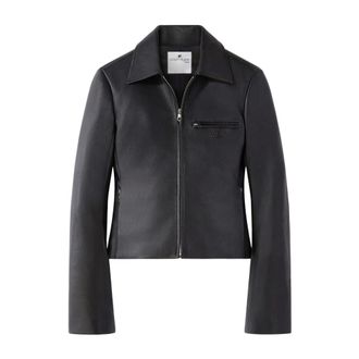 Courrèges Jassen, Dames, Zwart, M, Leer, Zwarte Logo Jas