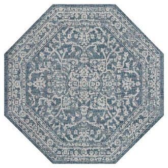 Jonathan Y Designs Malta Bohemian Medallion Textured Weave Octagon Indoor/Outdoor Area Rug in Teal/gray at Nordstrom, Size 8Ft 0In X 8Ft 0In