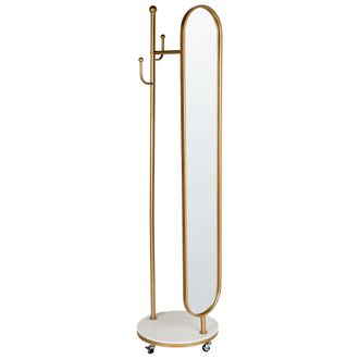 Beliani Perchero De Interior Soporte Para Abrigos Con Espejo M&aacute;rmol Metal Dorado Lorena