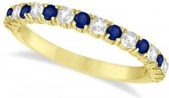 Allurez Lab Blue Sapphire & Lab Grown Diamond Wedding Band Anniversary Ring in 14k Yellow Gold (0.75ct)