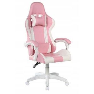 OEM Silla Gaming Para Ni&ntilde;a Rosa Y Blanca Con Ruedas, Cuero Sint&eacute;tico