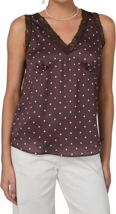 Skies Are Blue Clothing Polka Dot Satin Lace Trim Tank Top In Brown Multi