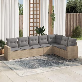 vidaXL Vidaxl - Set Sof&aacute;s De Jard&iacute;n 7 Piezas Y Cojines Rat&aacute;n Sint&eacute;tico Beige