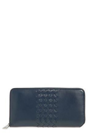 Bottega Veneta Piccolo Intrecciato Leather Zip Wallet in 4035 Neptune-Silver at Nordstrom