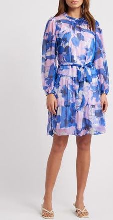 Julia Jordan Floral Long Sleeve Tiered Dress in Blue Multi at Nordstrom Rack, Size X-Small