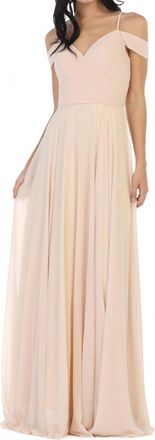 EVA Flowy Chiffon Off Shoulder Dress In Champnage