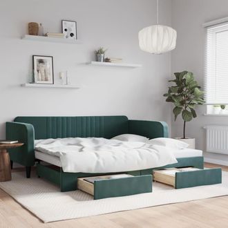 vidaXL Sof&aacute; Cama Nido Con Cajones Terciopelo Verde Oscuro 100x200 Cm Vidaxl