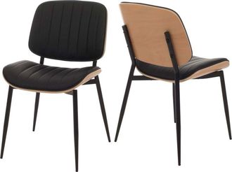 Hhg Hhg - Juego De 2 Sillas De Comedor 182, Silla De Cocina Silla, Madera Curvada Imitaci&oacute;n Cuero Oeko-tex Mvg, Natural, Negro