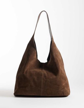 River Island Maxi borsa morbida in vero camoscio marrone scuro